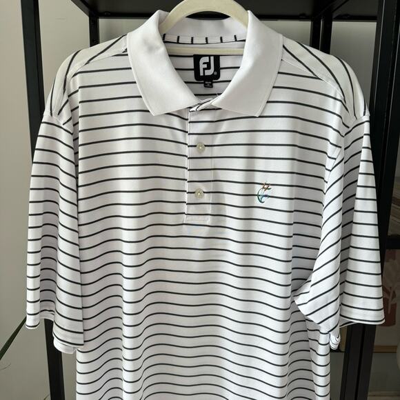 FootJoy White Black Striped Short Sleeves Golf Polo Shirt Men’s Size Medium - Picture 2 of 9
